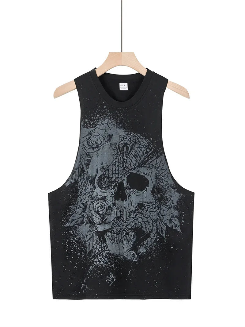 2025 Summer fitness Tank Top Men Fashio Comfortable Printed Loose tops Retro Style Sports Leisure Sleeveless vest Men sportswear
