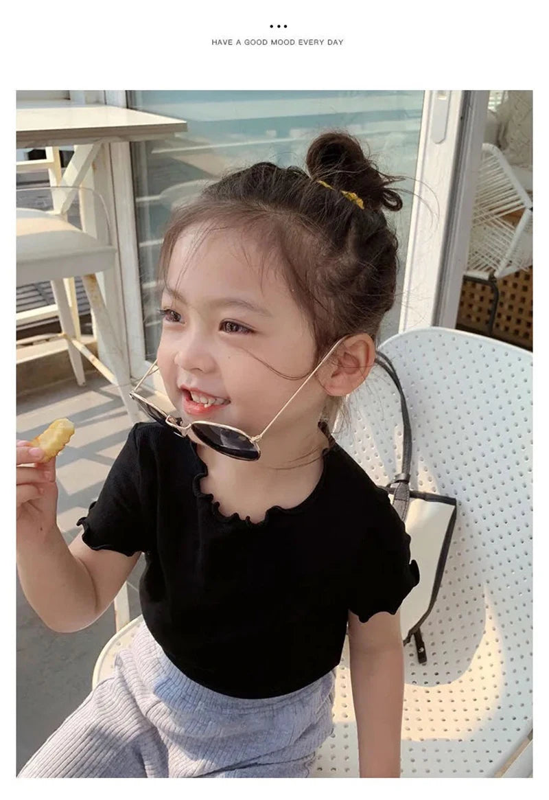 Baby Girls T-Shirt Summer Kids Short Sleeve Tops Tees Soft Ice Silk Fabric Toddler Solid Color Shirts Children's Clothing 1-10Y