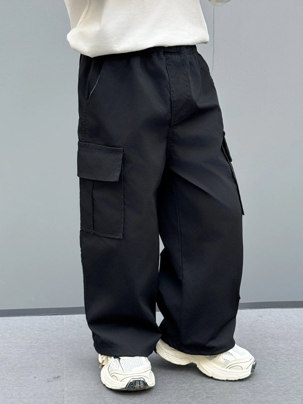 Toddler Boy Khaki Cargo Pants, Elastic Waist Multi-Pocket Casual Trousers With Embroidery Detail, Loose Fit Streetwear For Kids