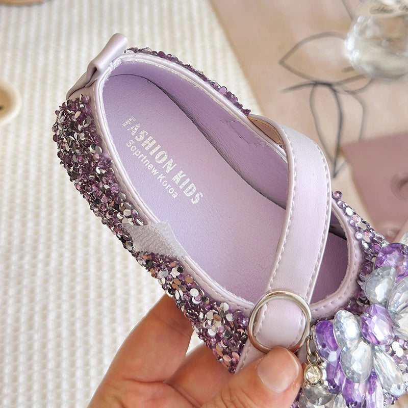 New Luxury Girl Shoes Spring Autumn Shallow Children Fashion Princess Ballet Shoes Sequins Rhinestone Kids Wedding Party Shoes