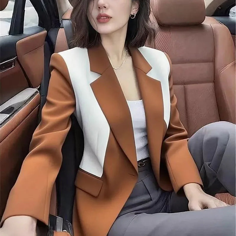 Women's suit jacket Blazer professional suit 2026 spring autumn good-looking design sense blue white contrasting suit coat top