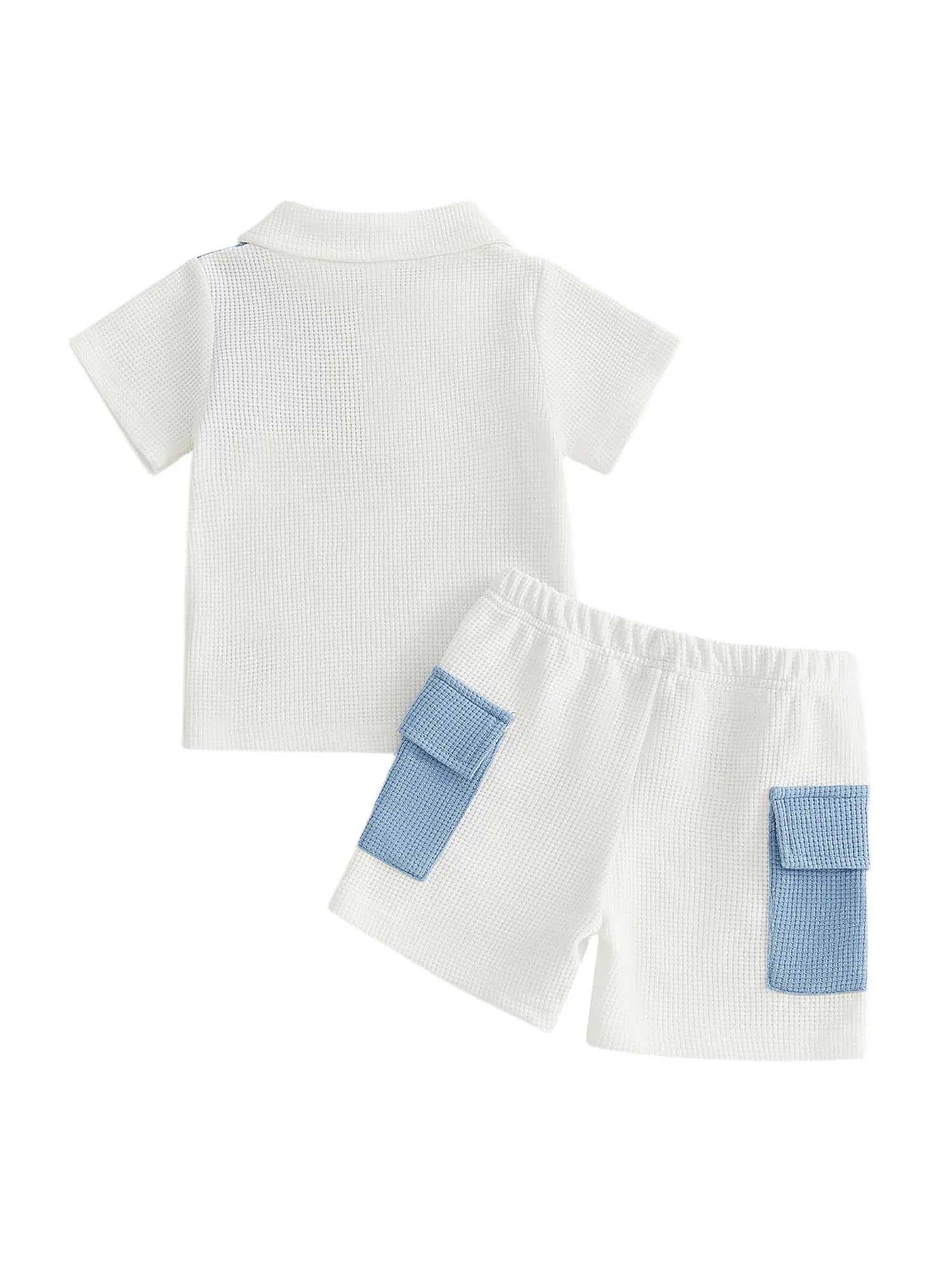 Toddler Baby Boy Summer Outfit Contrast Short Sleeve Collared Shirts Cargo Shorts 2 Piece Boys Waffle Clothing Set
