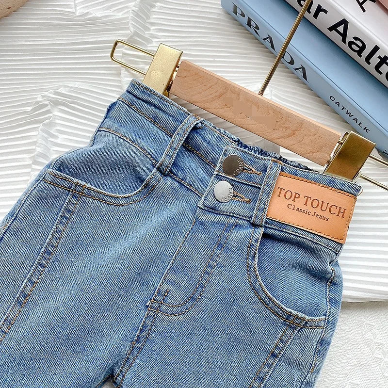 New girl denim trousers spring and autumn new Korean version of children's denim spoofed trousers fashionable foreign girl pants