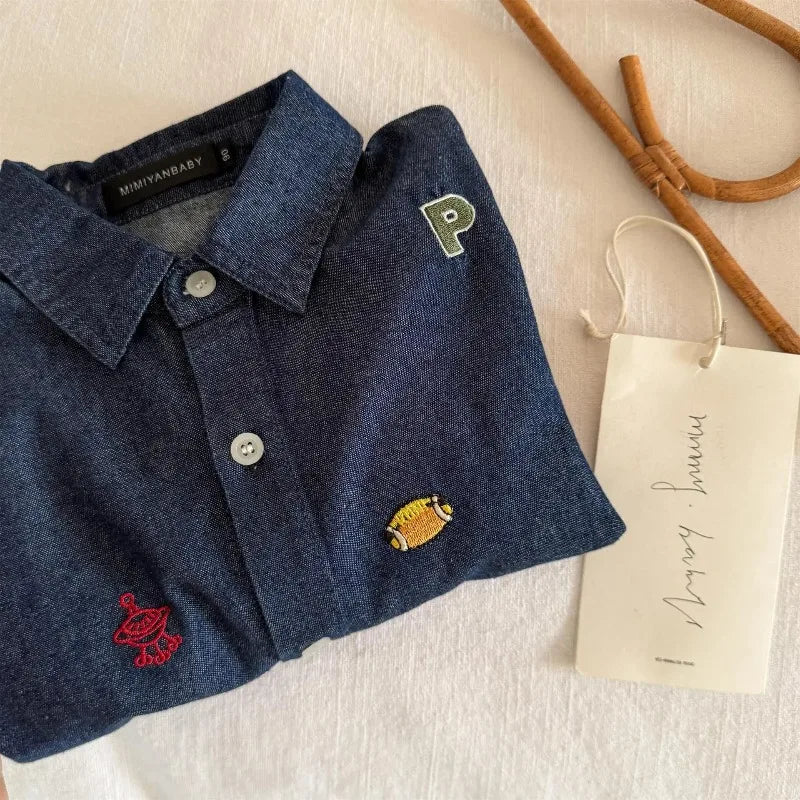 Baby Girls Boys Jean Blouses Kids Blue Shirts 2025 Spring Autumn Tops 1 To 6Yrs Children's Korean Style Clothing