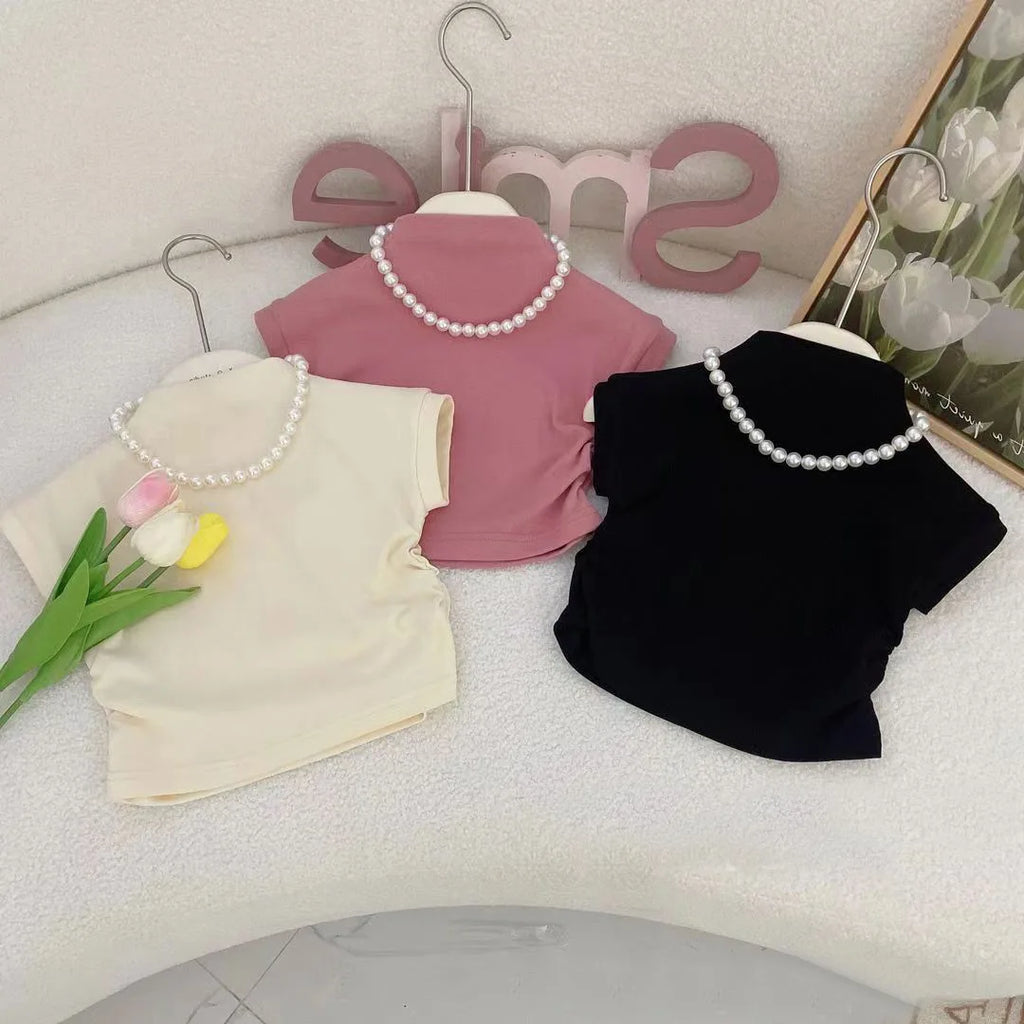 Girls Set 2024 New Girls Summer Short Sleeved Pleated Skirt Two Piece Set Girls Summer Lovely Princess Clothes