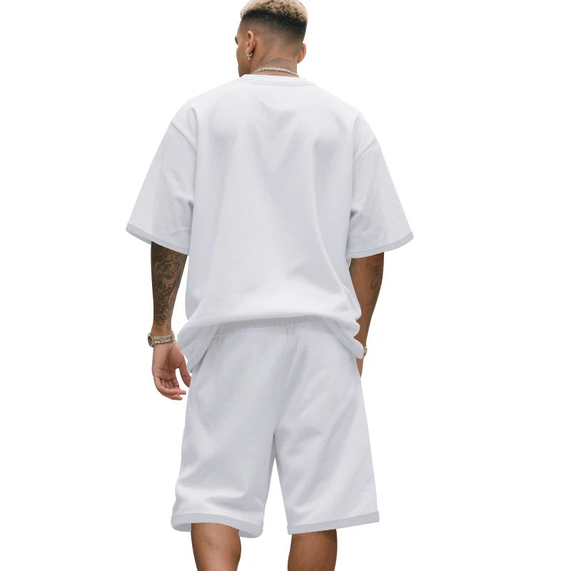 Men's two-piece clothing set, loose round-neck T-shirt and shorts set, casual sportswear, perfect for summer
