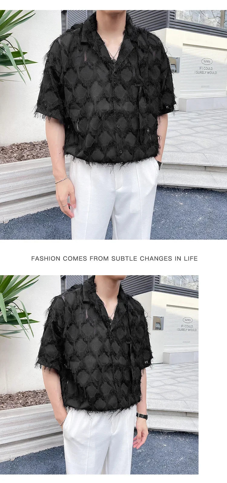 Mature Style Fringed Fringed Design Half-sleeved Shirt for Men's Niche Loose Summer Short-sleeved