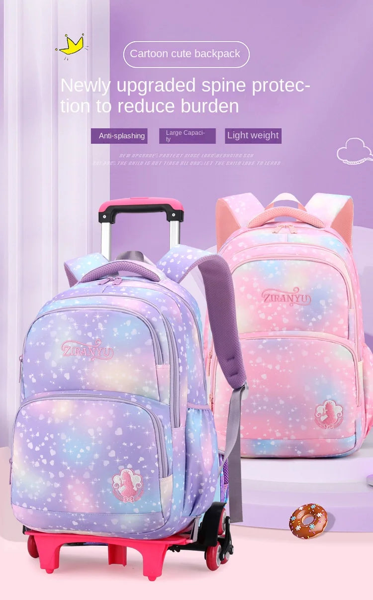 Children School Backpack Set with Wheels Students Bags for Girls Trolley Bag Cute Schoolbag Rolling Wheeled Backpack Child Girl