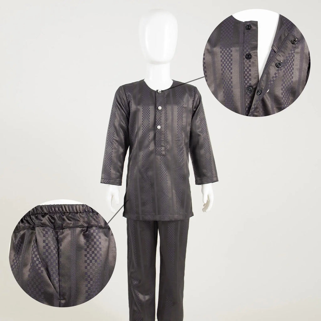 African Boy Outfit Bazin Riche Muslim Jacquard 4 Pieces Sets Tee Pant Robes and Cap Kids Children Suits Agbada Outwear Y234017