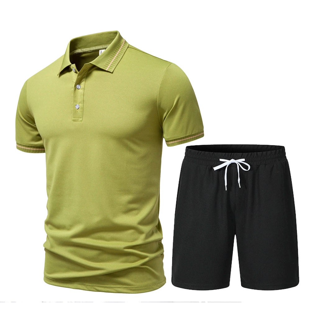 2026 New Men's Summer Collar Short Sleeve T-shirt Set Fashion