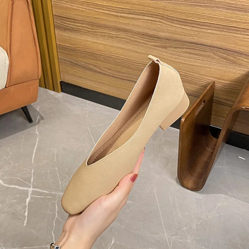 Genuine Leather Multi-color Low-heeled women's Shoes  Round Toe Flat Bottom Shallow Cut Single Shoe Casual Versatile Loafers