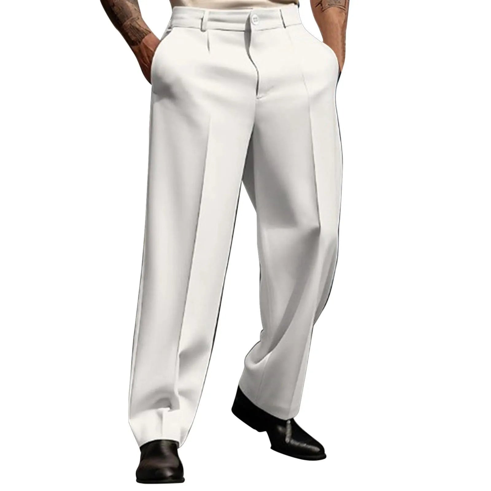 Men's Suit Trousers Fashionable Straight Leg Breathable Casual Pants Pure Color Pocket Trousers Daily Wear Comfortable Fit
