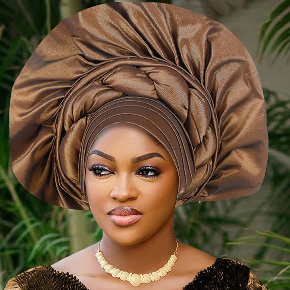 African Female Turban Cap Women Autogele Headtie Nigeria Fan Geles Wedding Party Head Wraps Headwear Bonnet Hijab Hat Headscarf