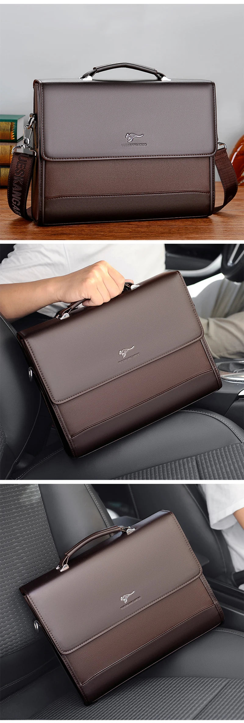 Executives Briefcase For Men PU Leather Designer Business Fashion Handbag Shoulder Messenger Male Organizer for Documents Bag