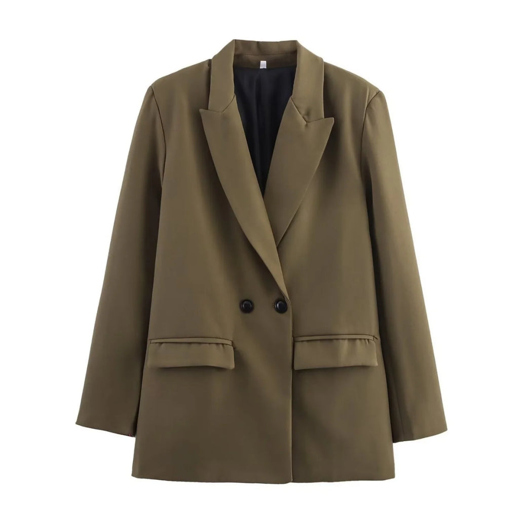 Women Elegant Solid Blazers Female Simple Style Double Breasted Long Sleeved Suit Jackets Casual Office Lady Suit Jackets Tops