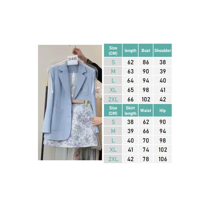 skirt sets Suit vest skirt spring new beautiful Korean blue coat printed skirt suit female sfashion sense blue suit floral skirt