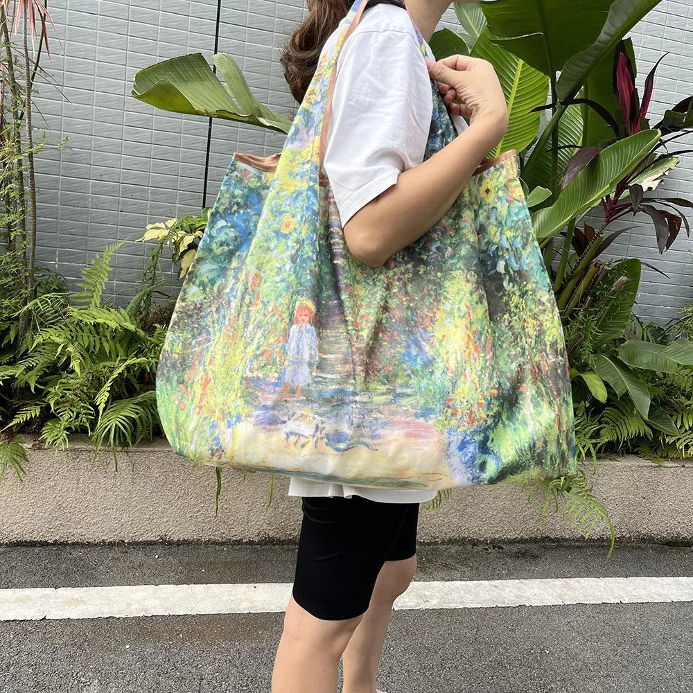 Large Reusable Grocery Shopping Bag Ladies Tote 50lb Fashion Pocket Shoulder Bag Foldable Eco Bag Washable