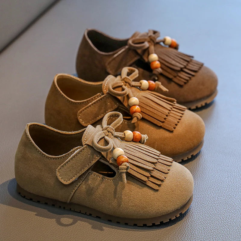 Girls' All-inclusive fringed Boken shoes 2025 Autumn Edition Soft-soled little girl princess Shoes Children's Bean single shoes
