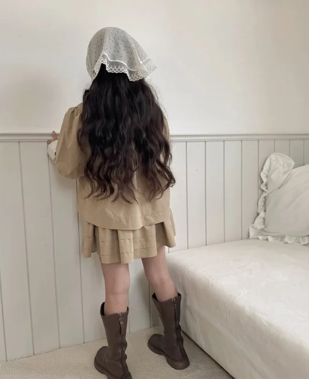 2025 Japanese Girls' Spring and Autumn Cotton Casual Ruffle Collar Jacket, Half Skirt, Children's Forest Two-piece Set