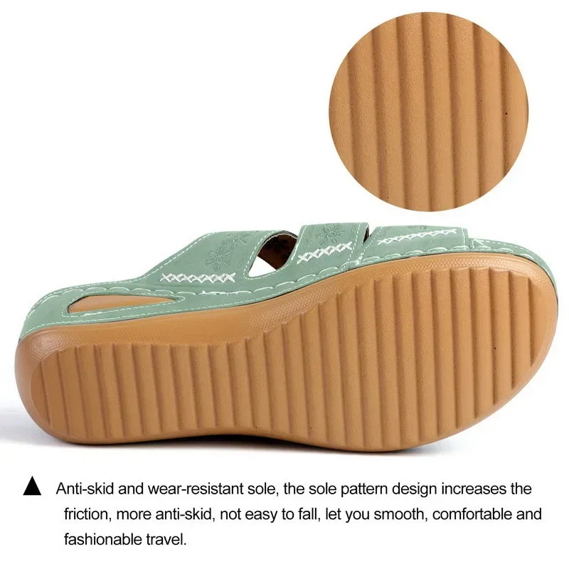 Summer Women Wedge Sandals Premium Orthopedic Open Toe Sandals Vintage Anti-slip Leather Casual Female Platform Retro Shoes
