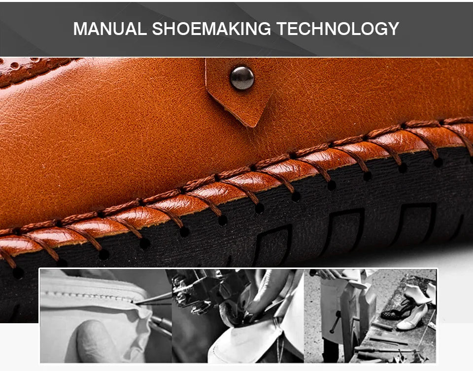Handmade Leather Men Shoes High Quality Men Loafers Comfortable Soft Sole Walking Shoes Hot Sale Moccasins Men Driving Shoes New