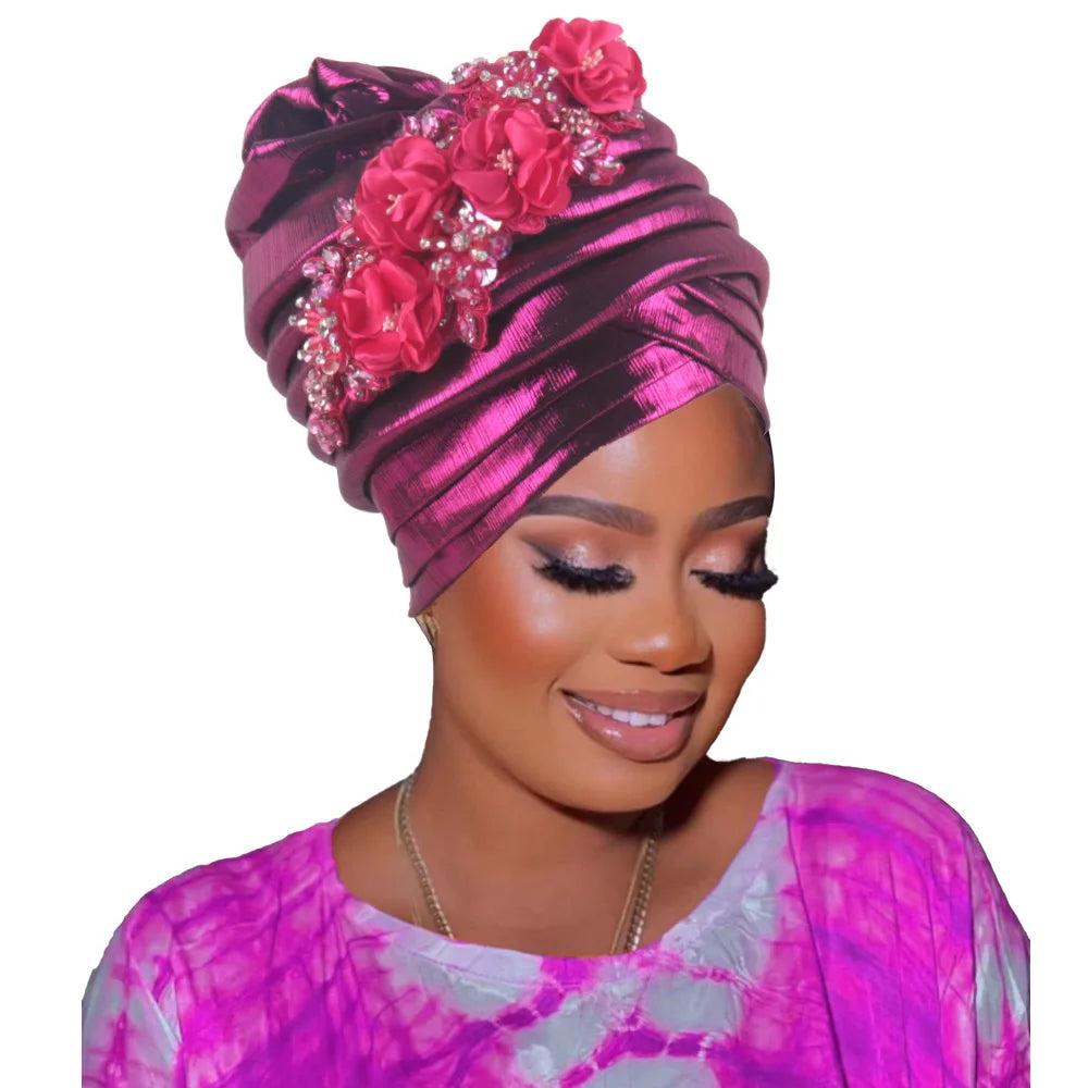 Nigeria Auto Gele Headtie Already Made Wedding Geles Female Head Wraps Diamond Flower 2025 New African Women's Turban Cap Bonnet