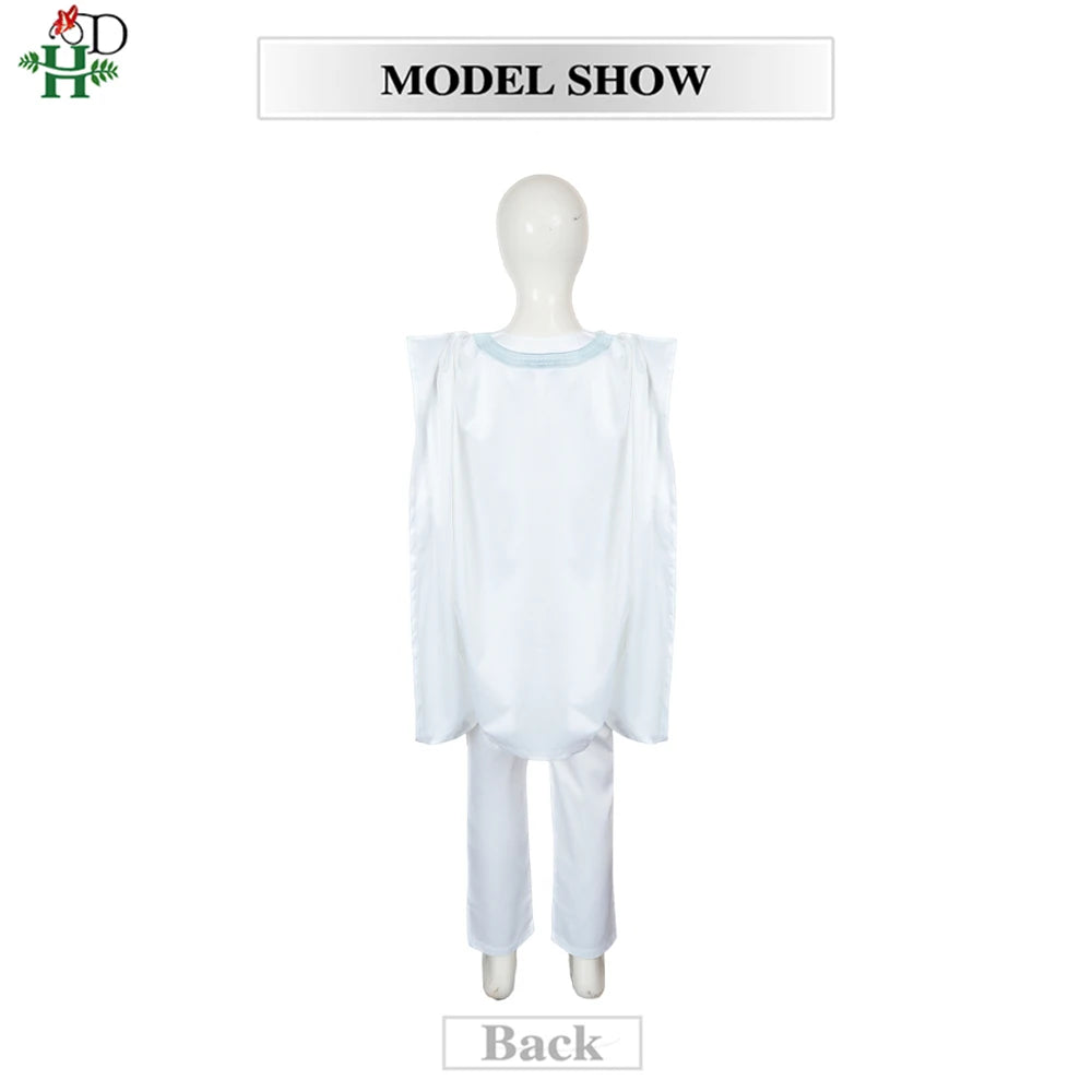 2025 New African Traditional Clothes For Kids Boy White Blue 3 PCS Set Long Sleeve Tops Embroidery Dashiki Robe Shirt Pant Child
