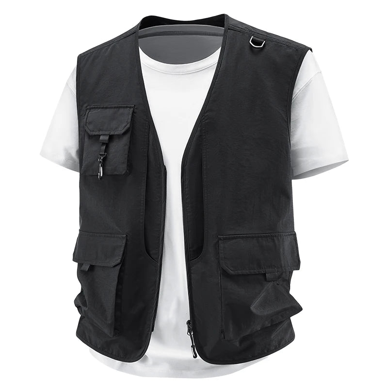 Summer Men Breathable Outdoor Sleeveless Vest Man Multi Pocket Sport Cargo Vest Man Fish Work Safari Vest Waistcoat Big Size 6XL