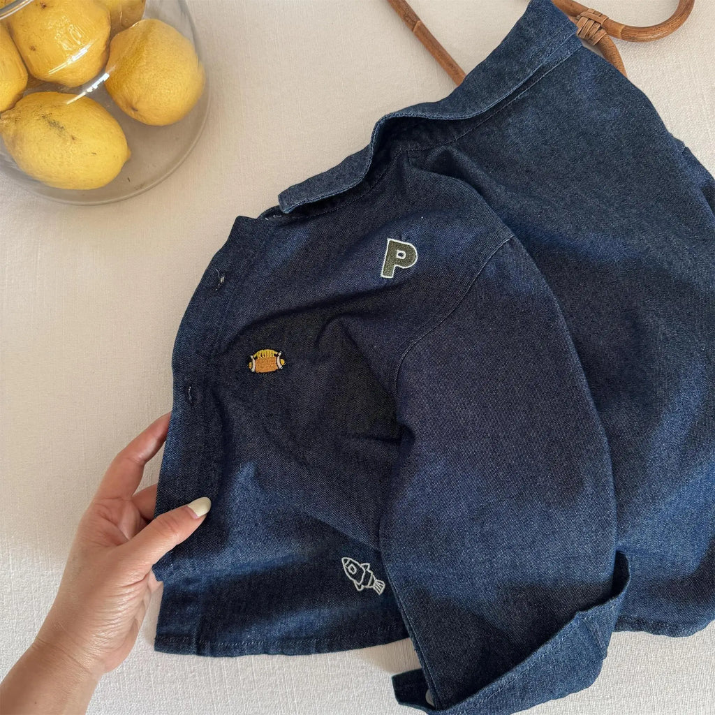 Baby Girls Boys Jean Blouses Kids Blue Shirts 2025 Spring Autumn Tops 1 To 6Yrs Children's Korean Style Clothing