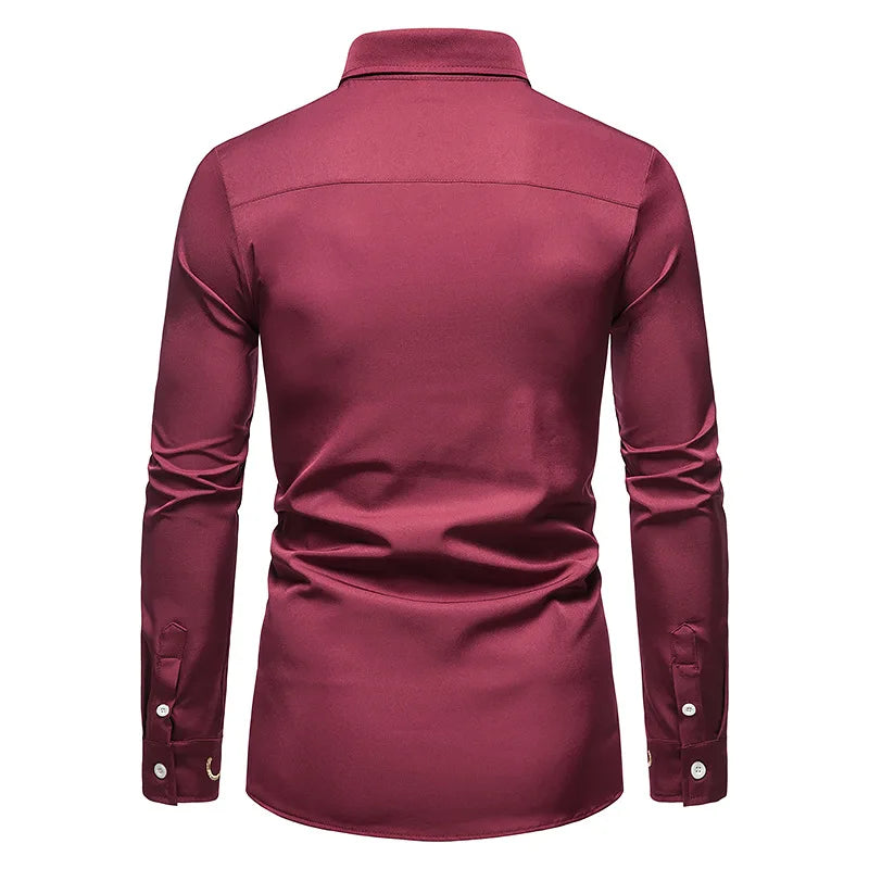 Men's Irregular Oblique Button Up Dress Shirts Streetwear Luxury Elegant Embroidery Business Shirt Chemise Homme Mens Blouses