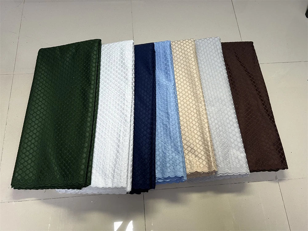African Nigerian 2026 Tulle Lace Fabric Sewing for Dress High Quality Damask polish luxe Cotton Pure Embroidery 5Yard hz1410