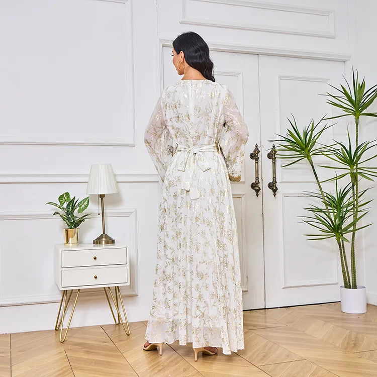 Summer Elegant Print Dress for Women Muslim Abaya Long Dress Dubai Party Evening Dress Islamic Turkey Kaftan Femme Vestidos Robe