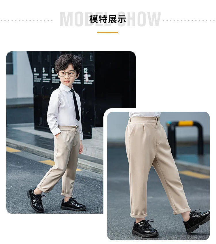 Kids Suit Pant Boys Formal Dress Long Sleeve Shirt Casual Pants Teen Child Solid Color Trousers Baby Toddler Gentlemen Clothes