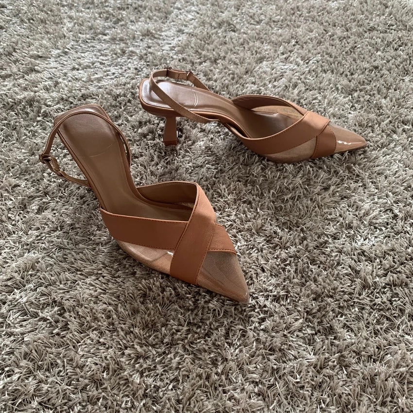 2024 Summer Woman Sandal Shoe Womens Pumps High Heels Sandals Fashion Pointed Toe Low-heel Pumps Slingbacks Elegant Heeled Shoes