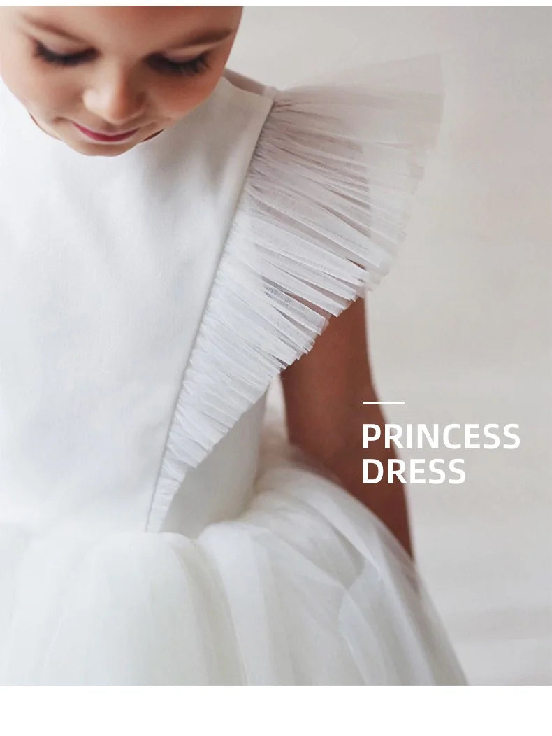 Teenage Girls Dress Children's Clothing Party Elegant Princess Long Tulle Baby Girls Kids Lace Wedding Ceremony Dresses