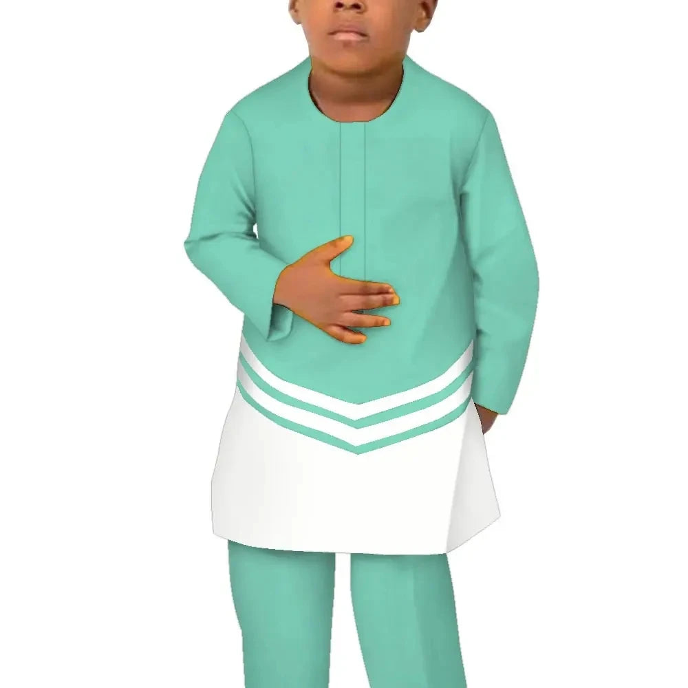 African Children Clothing Baby Boy's Clothes Afrcian Pants 2 Pcs Set Long Sleeve Patchwork Boy Dashiki Party Attire WYT701