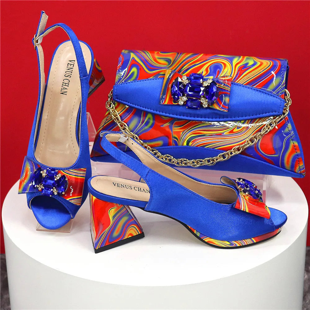 Sandals Woman Summer Ladies Shoes and Bag Decorated with Rhinestone Women Shoe and Bag Set for Party In Women Nigerian Shoe Bag