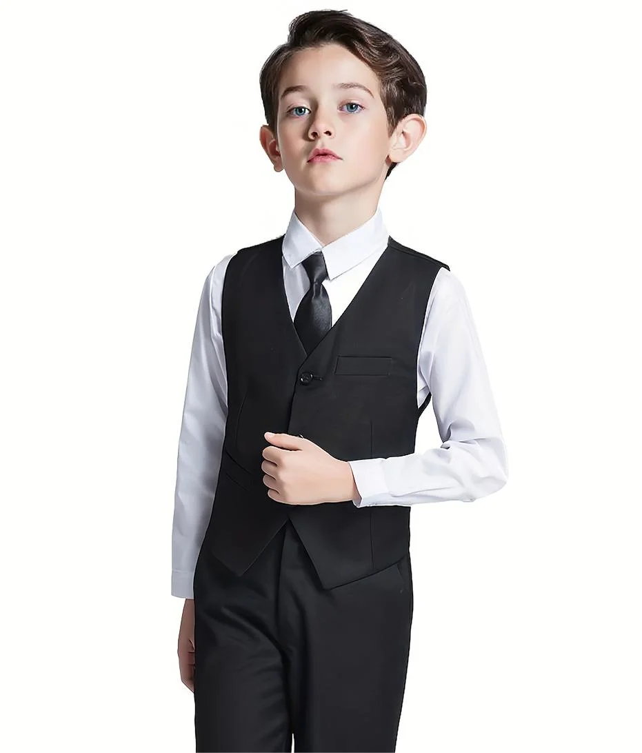 Boys Suits 4-Piece Jacket Vest Pants Tie Random Teen Dress Wedding Performance Prom Formalwear Classic Slim Elegant Age 2-16Y