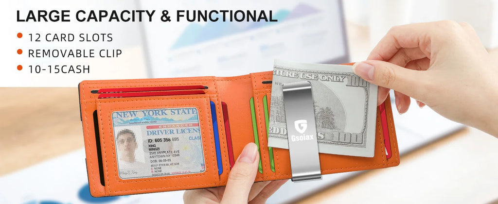 Men'S Multi-Slot Rfid Anti-Magnetic And Anti-Theft Multi-Functional Wallet With US Dollar Card Holder GSOIAX Men's wallet