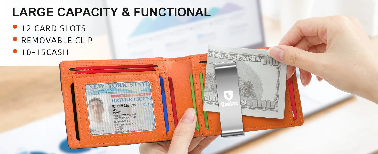 Men'S Multi-Slot Rfid Anti-Magnetic And Anti-Theft Multi-Functional Wallet With US Dollar Card Holder GSOIAX Men's wallet