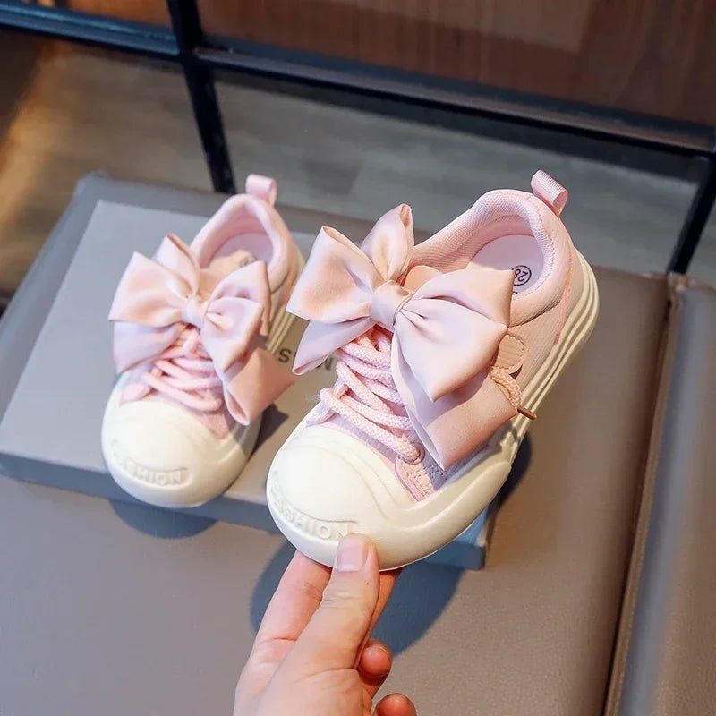 2024 Kids Sneakers for Girls School Casual Sports Shoes for Toddlers Fashion Children Tennis Shoes Thick Bottom Bowknot Non-slip