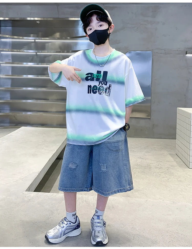 Summer Kids Outfit Sets for Boys Short Sleeve T-shirt Shorts 2PS Clothing Set Tweens Child Tracksuit Top and Bottom Clothes Set