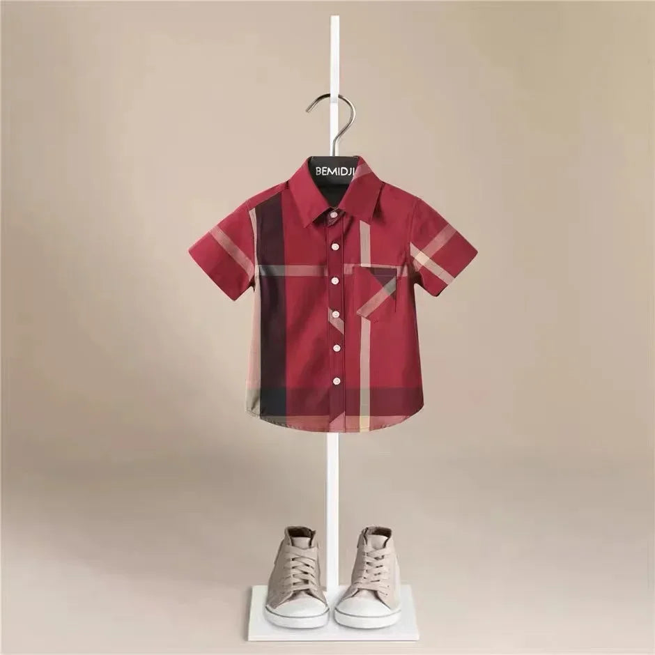 Boys Striped Shirts Children Fashion Solid Cotton Short-sleeved Boys Shirts for 1-14Age Kids Blouses Clothes Baby Shirts Tops