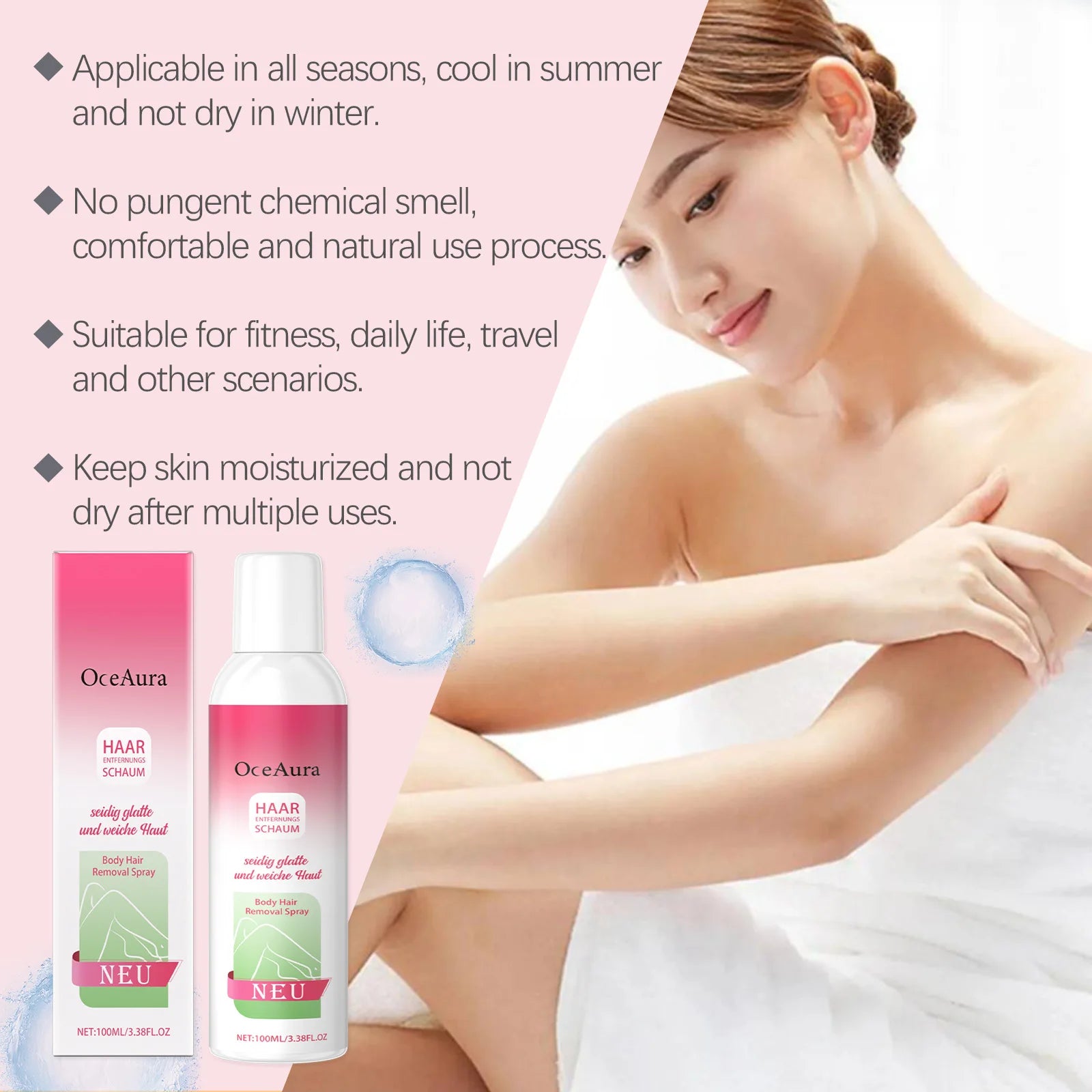 Body Hair Removal Spray - Gentle, Refreshing, Non-Irritating Care for Skin, Hair Cleansing and Removal Spray