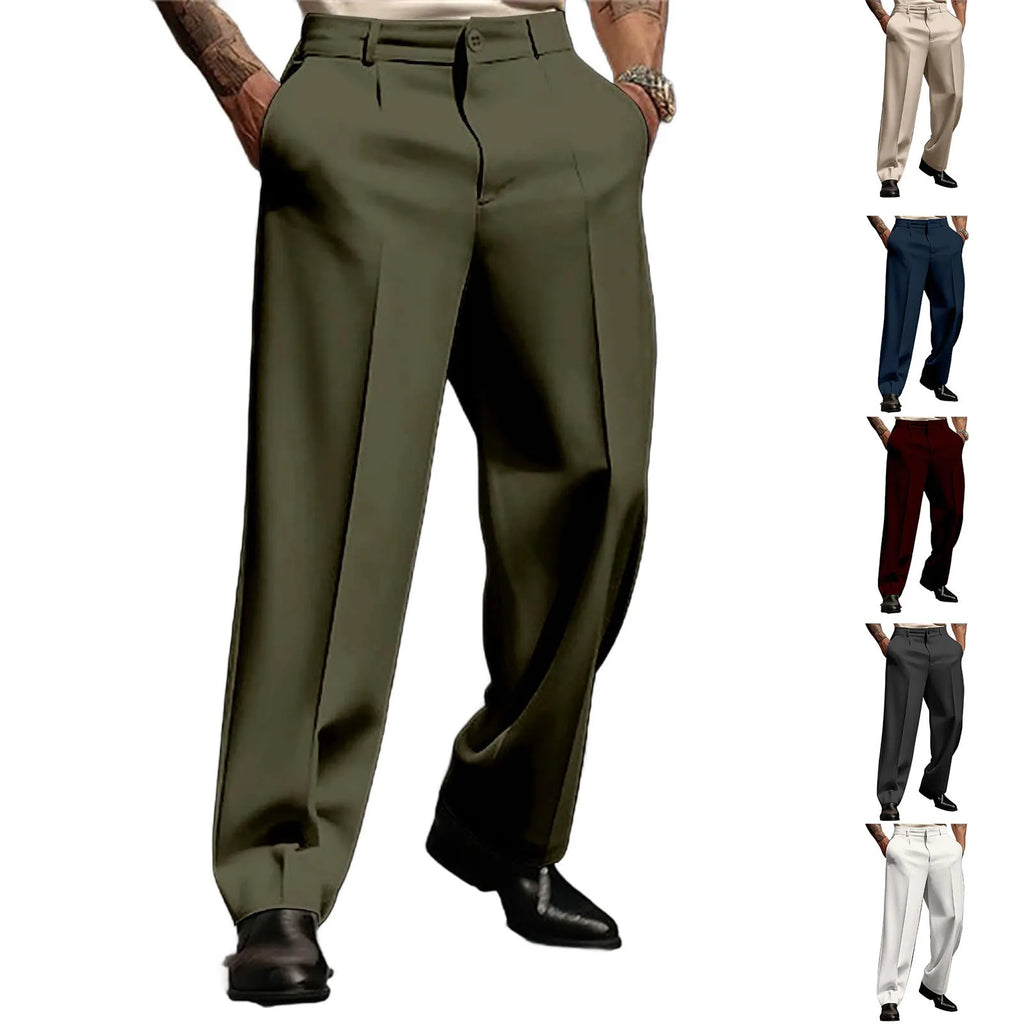 Men's Suit Trousers Fashionable Straight Leg Breathable Casual Pants Pure Color Pocket Trousers Daily Wear Comfortable Fit