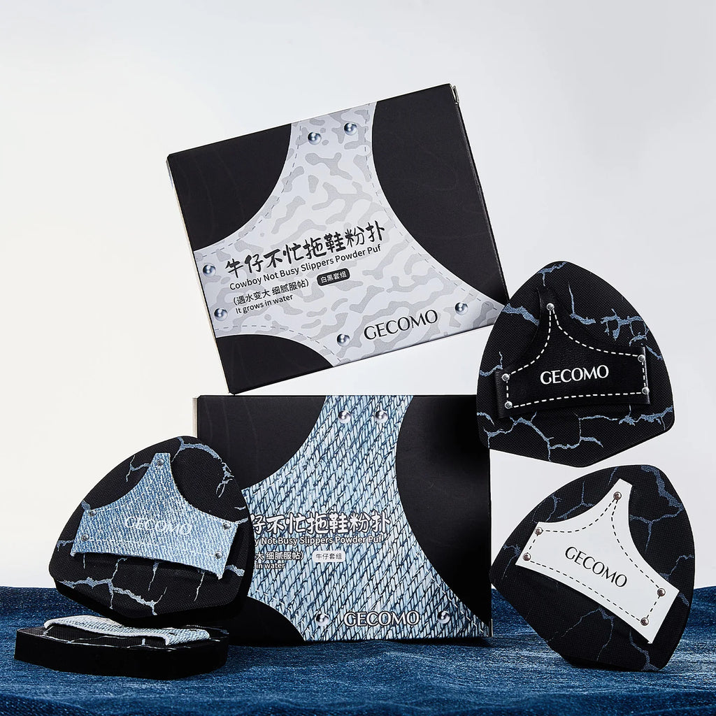 2PCS Denim Makeup Powder Puff Set Soft Skin-Friendly Dry & Wet Dual-Use Sponge Cushion For Liquid Foundation