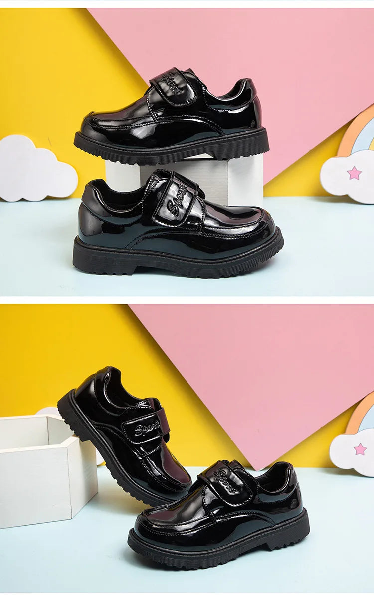 Boys Shoes Spring & Autumn New Black Glossy Classic Kids Loafer for Girl 2024 New Versatile Round-toe Britain Child School Shoes