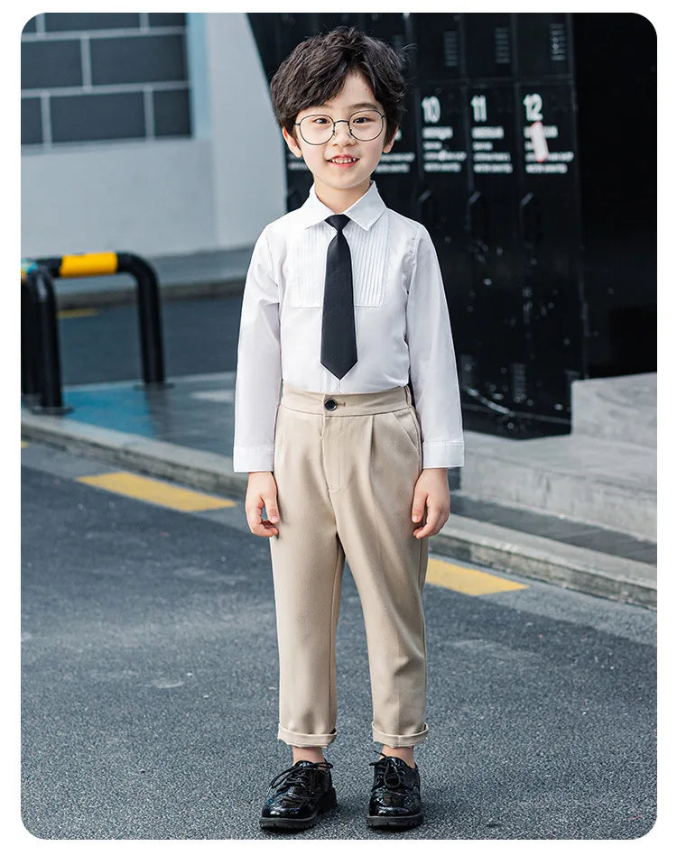 Kids Suit Pant Boys Formal Dress Long Sleeve Shirt Casual Pants Teen Child Solid Color Trousers Baby Toddler Gentlemen Clothes