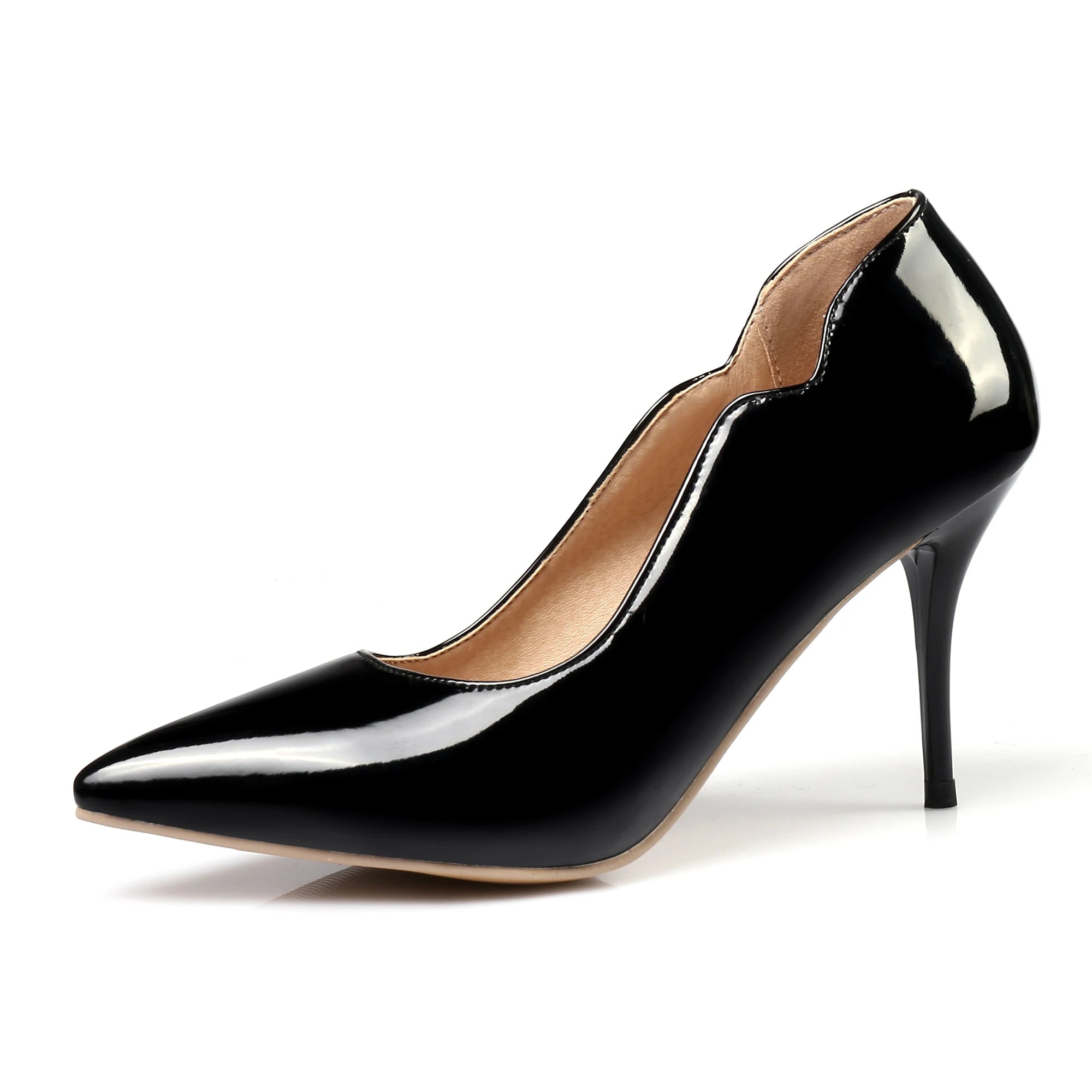 Nude High-Heeled Shoes for Women, Thin Heels, Pointed Toes, Small Size 30, 2024 New Style for Ladies, Elegant Spring and Autumn White Sexy Patent Leather Professional Black Women's Single Shoes, European and American Extra La