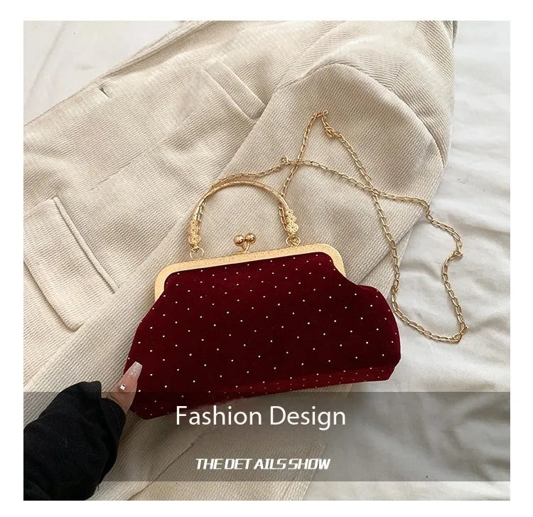 Luxury Design Women's Evening Clutch Purse Dinner Party Ladies Small Clip Shoulder Bag Handbags Retro Female Chain Crossbody Bag